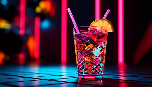 Futuristic brightly colored glass with soda cocktail