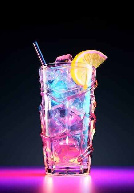 Free photo futuristic brightly colored glass with soda cocktail