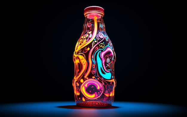 Futuristic brightly colored soda bottle