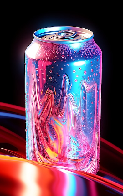 Free photo futuristic brightly colored soda can