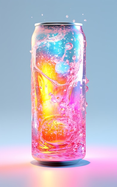 Free photo futuristic brightly colored soda can