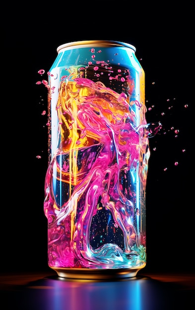 Free photo futuristic brightly colored soda can