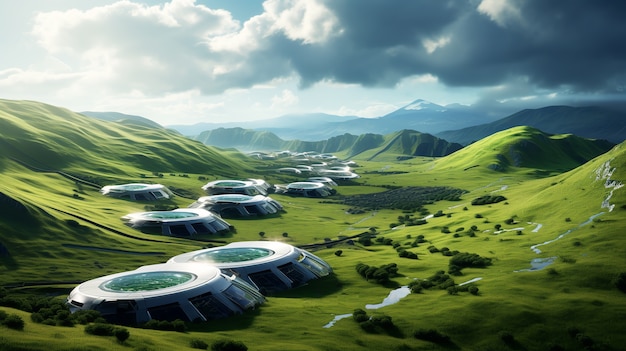 Futuristic buildings in nature