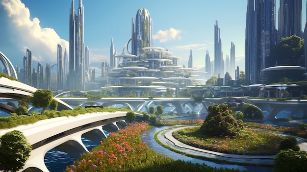 Free photo futuristic buildings in nature