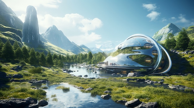 Futuristic buildings in nature