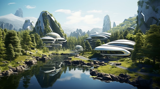 Free photo futuristic buildings in nature