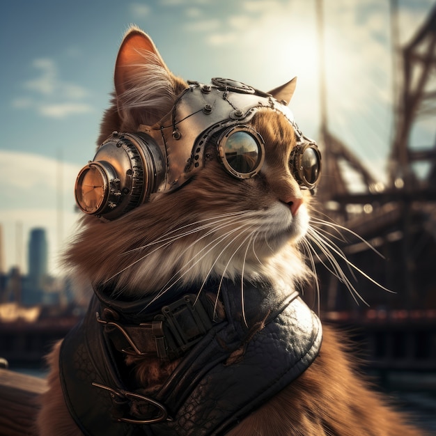 Free Photo futuristic cat with goggles