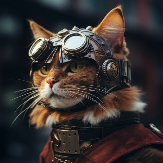 Futuristic cat with goggles