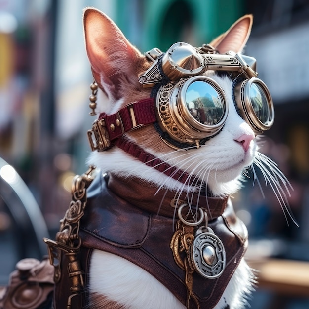 Free Photo futuristic cat with goggles