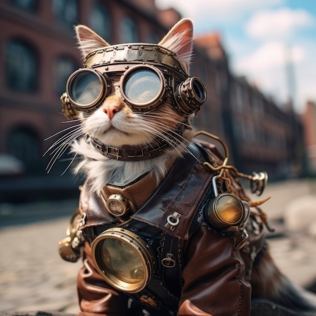 Free photo futuristic cat with goggles