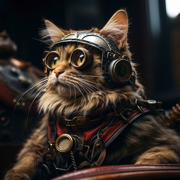 Free Photo futuristic cat with goggles