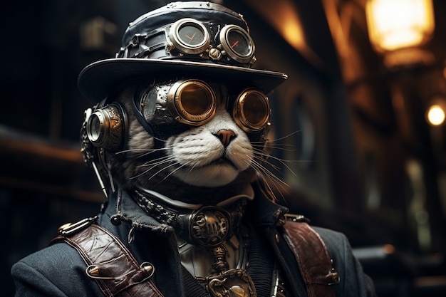 Free photo futuristic cat with goggles