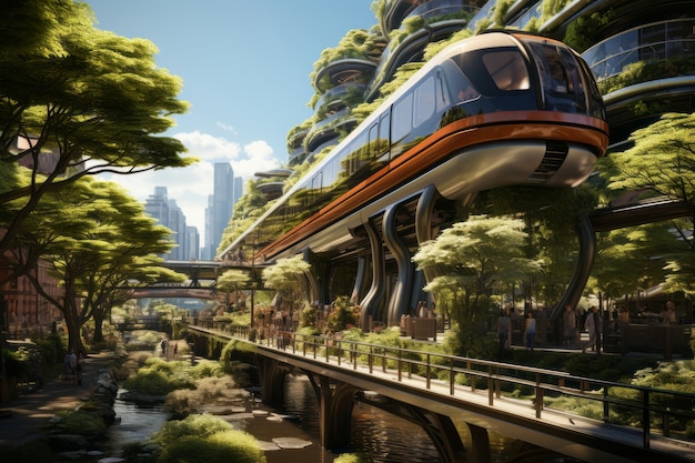 Free photo futuristic city with high tech mobility for social welfare