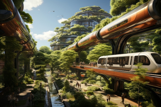 Futuristic city with high tech mobility for social welfare