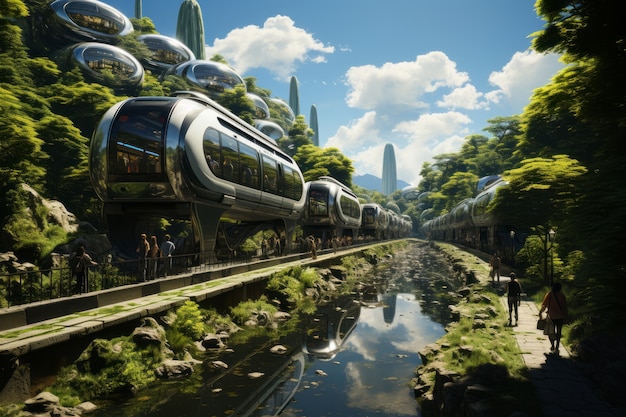 Free photo futuristic city with high tech mobility for social welfare