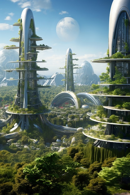 Free photo futuristic environmentally friendly city with green spaces