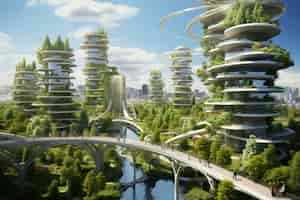 Free photo futuristic environmentally friendly city with green spaces