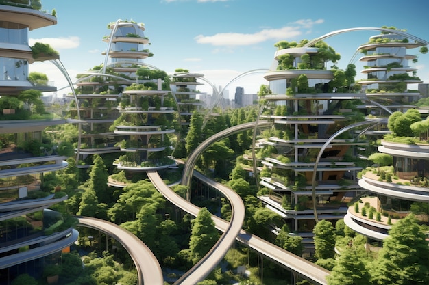 Free photo futuristic environmentally friendly city with green spaces