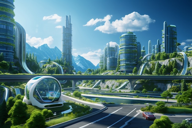 Free Photo futuristic environmentally friendly city with green spaces