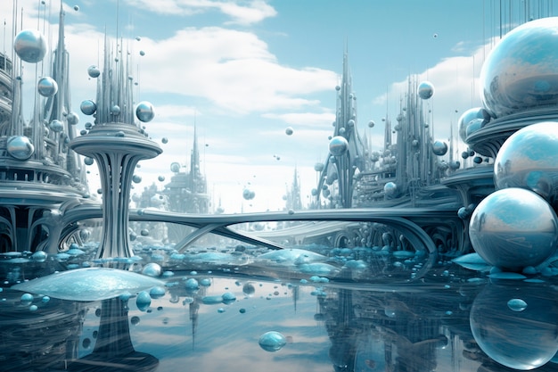 Free Photo futuristic fantasy scene landscape