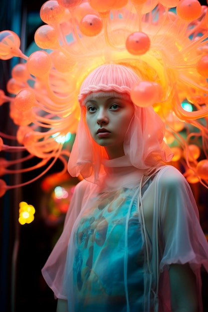 Free photo futuristic fantasy scene with abstract costume