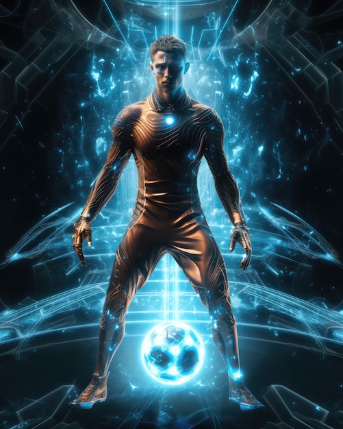 Free photo futuristic football soccer player with glowing lights