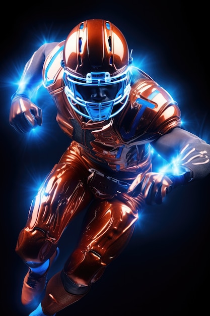 Futuristic football soccer player with glowing lights