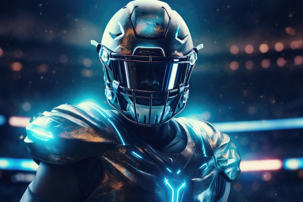 Futuristic football soccer player with glowing lights