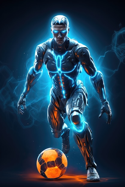 Free photo futuristic football soccer player with glowing lights