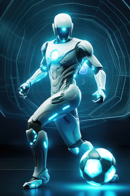 Futuristic football soccer player with glowing lights