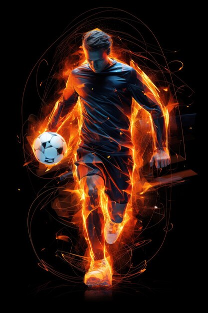 Futuristic football soccer player with glowing lights