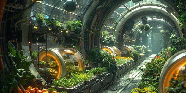 Free Photo a futuristic greenhouse brimming with a variety of plants and colorful flowers