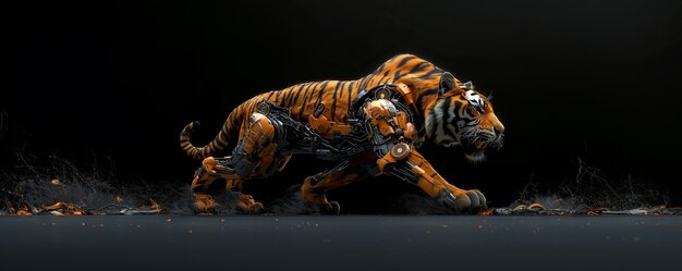 Futuristic half-robot tiger