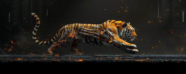 Futuristic half-robot tiger