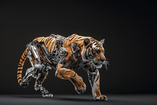 Futuristic half-robot tiger