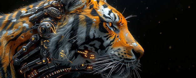 Free Photo futuristic half-robot tiger