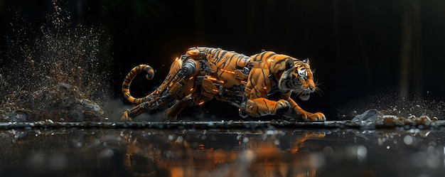 Free photo futuristic half-robot tiger