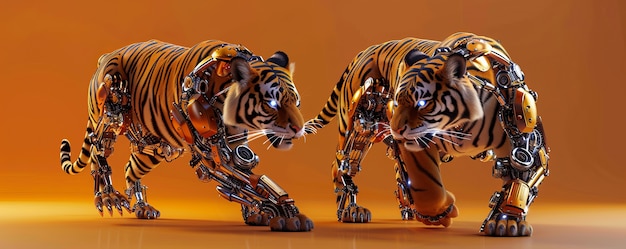 Free photo futuristic half-robot tiger