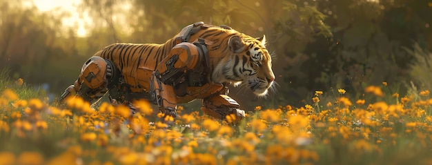 Free Photo futuristic half-robot tiger