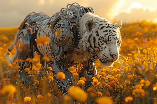 Futuristic half-robot tiger