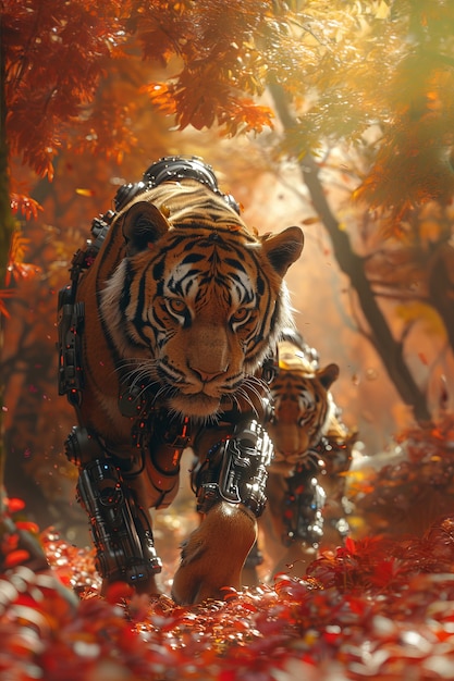 Free photo futuristic half-robot tiger