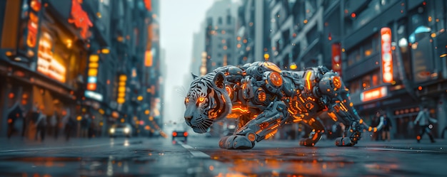 Free photo futuristic half-robot tiger