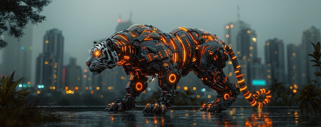 Futuristic half-robot tiger