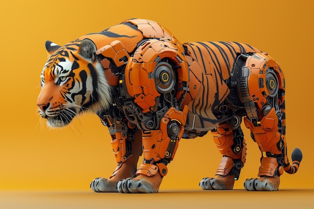 Free Photo futuristic half-robot tiger