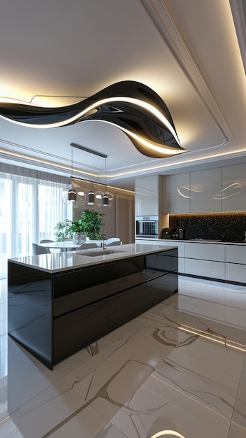 Free photo futuristic kitchen interior design