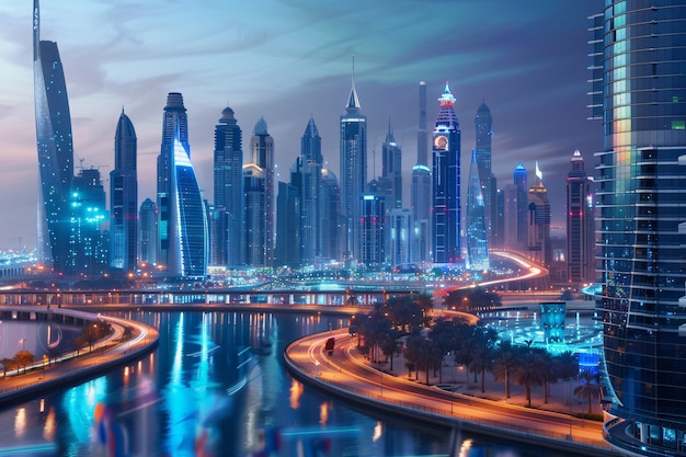 Free Photo futuristic landscape of dubai