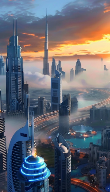 Free Photo futuristic landscape of dubai