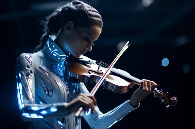 Futuristic musician making music with instrument