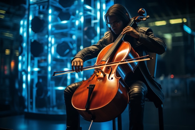 Free photo futuristic musician making music with instrument