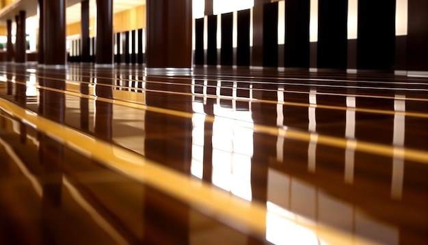 Free photo futuristic office lobby with bright yellow patterned flooring and glass walls generated by ai